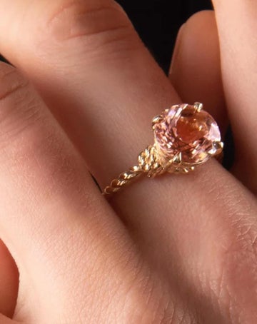 Peach Morganite Knots Ring Yellow Gold